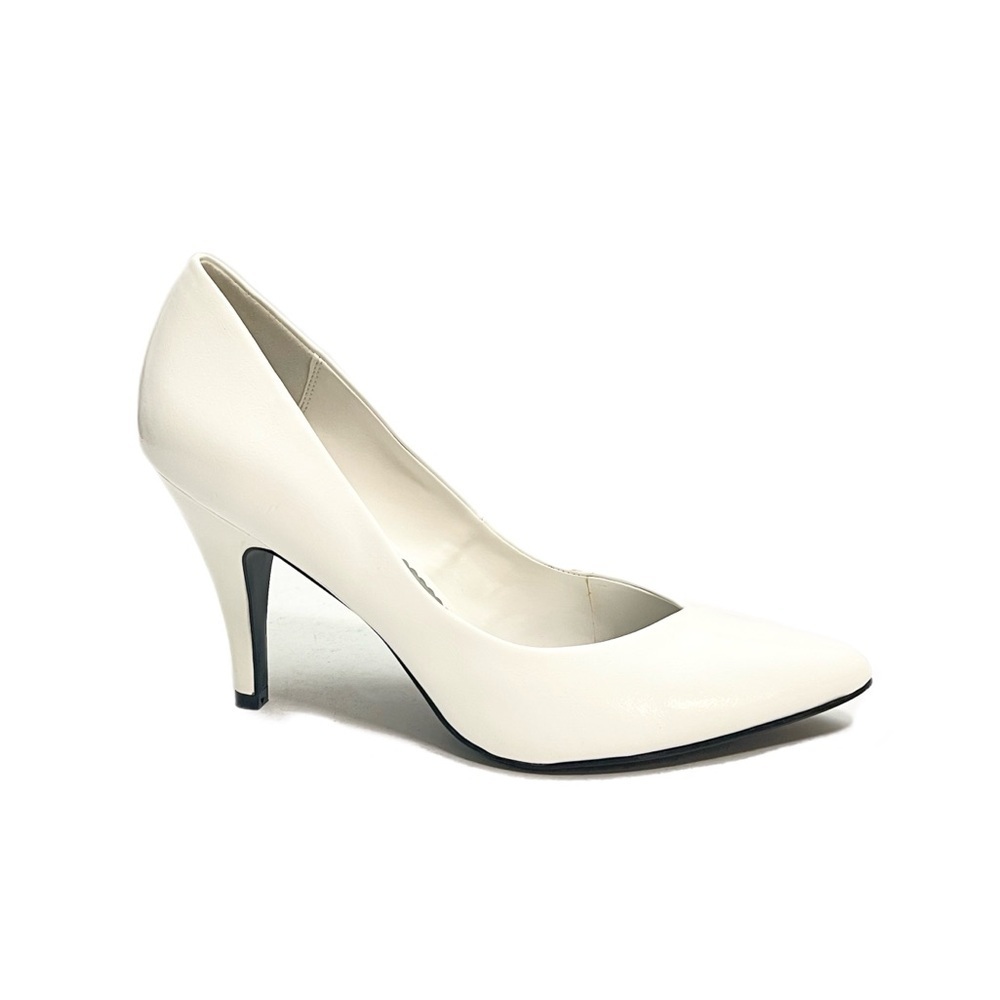 Vintage 1990s deadstock white vegan leather slip on bridal heels